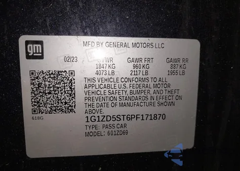 2023 Chevrolet Malibu Fwd 1Lt from USA, damaged, VIN 1G1ZD5ST6PF171870